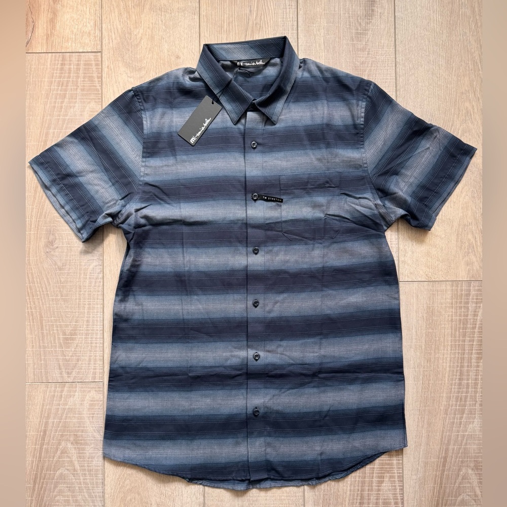 Travis Mathew Men’s Short Sleeve Button-Down Shirt in Navy Gray NEW SZ M Golf